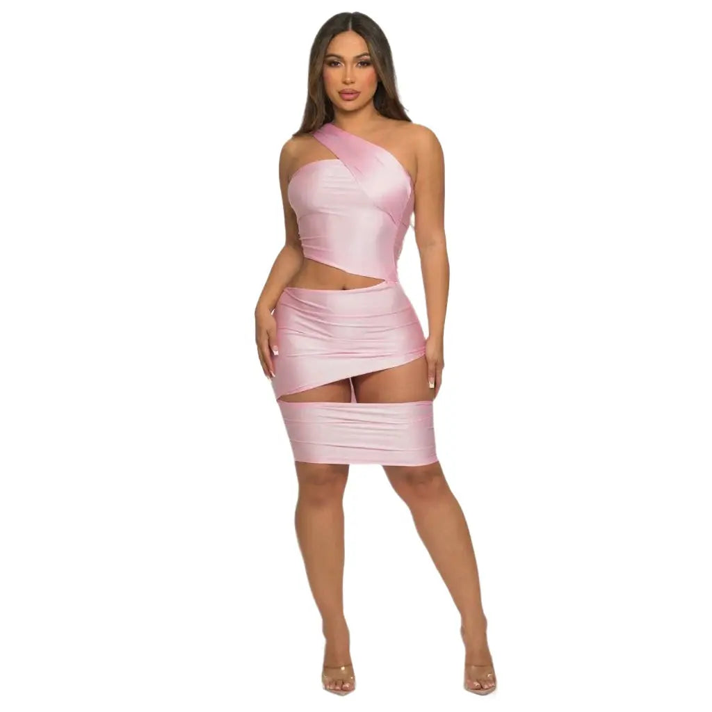 Brinley One Shoulder Midi Dress - Pink Dress Epicplacess   