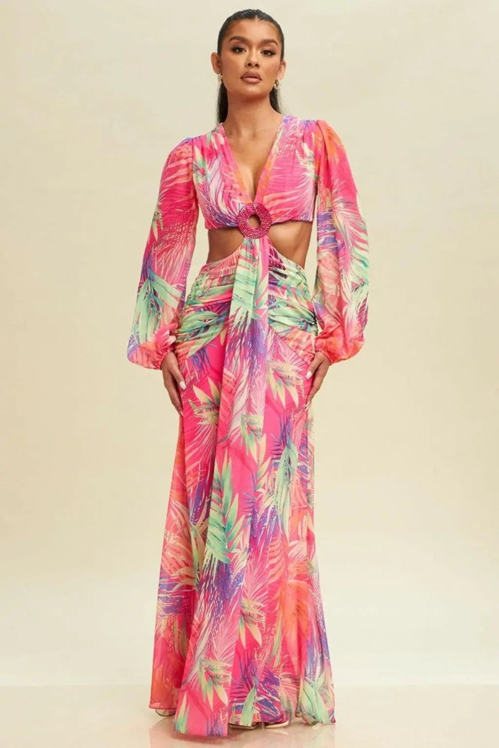 Sunrise Chiffon Floral Maxi Dress - Pink Dress Epicplacess   