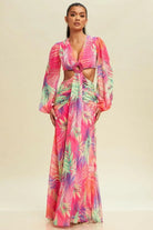 Sunrise Chiffon Floral Maxi Dress - Pink Dress Epicplacess   