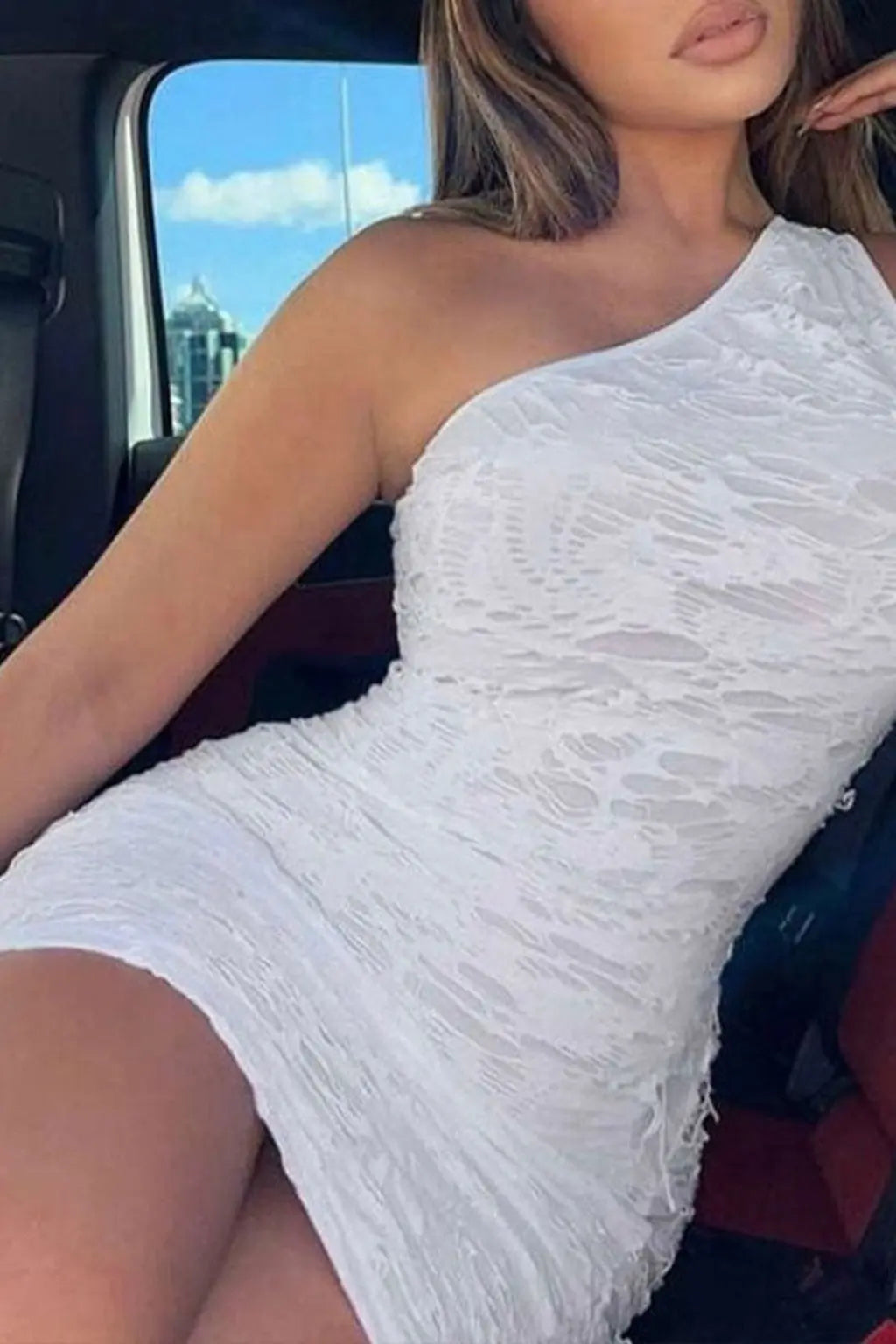 Ragged Mina Lace Mini Dress-White Dress Epicplacess   