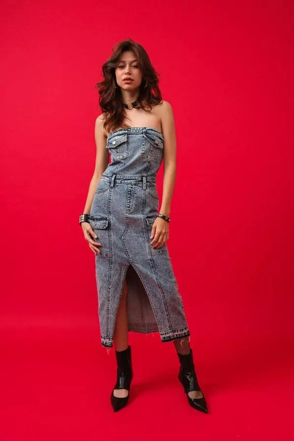 Rustic Women's Denim Midi Dress Dress Epicplacess Stone Blue S 
