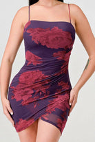 Dark Print Tulip Romance Mini Dress - Plum Dress Epicplacess   