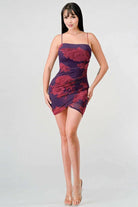 Dark Print Tulip Romance Mini Dress - Plum Dress Epicplacess   