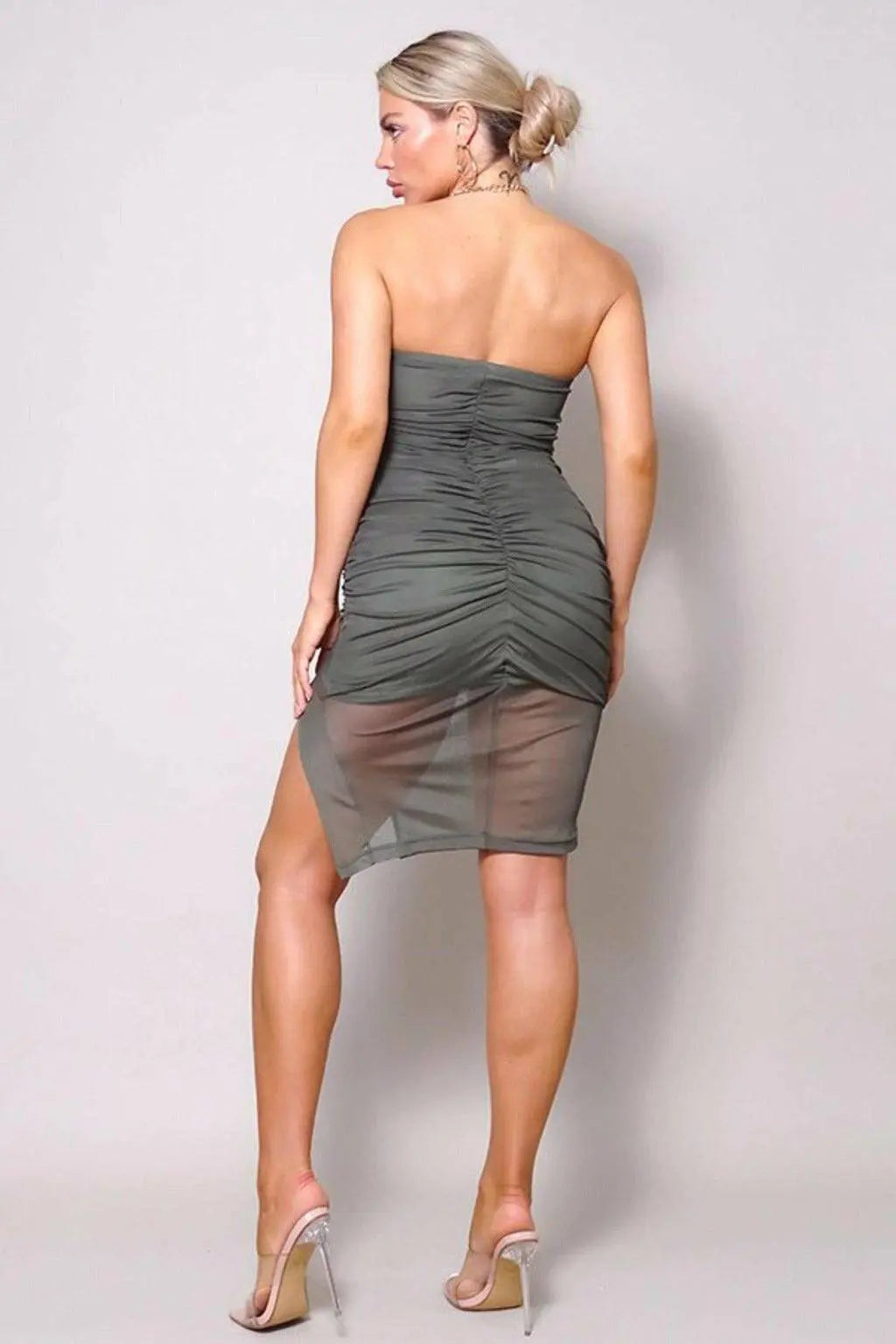 Feeling Meshy Ruching Slit Midi Dress Dress Epicplacess   