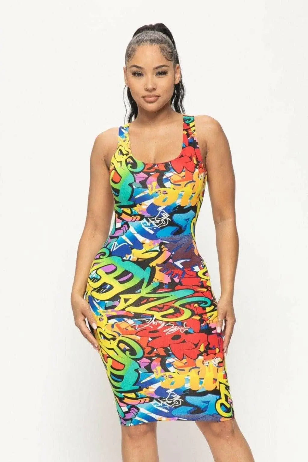 Graffiti Print Tank Midi Dress DRESS Epicplacess   
