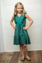 Kids Dark Teal Ruffle Front Button Dress Dress Epicplacess   