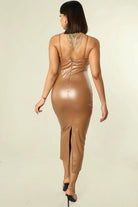 Leah Faux Patent Leather Maxi Dress Brown Dress Epicplacess M Brown 