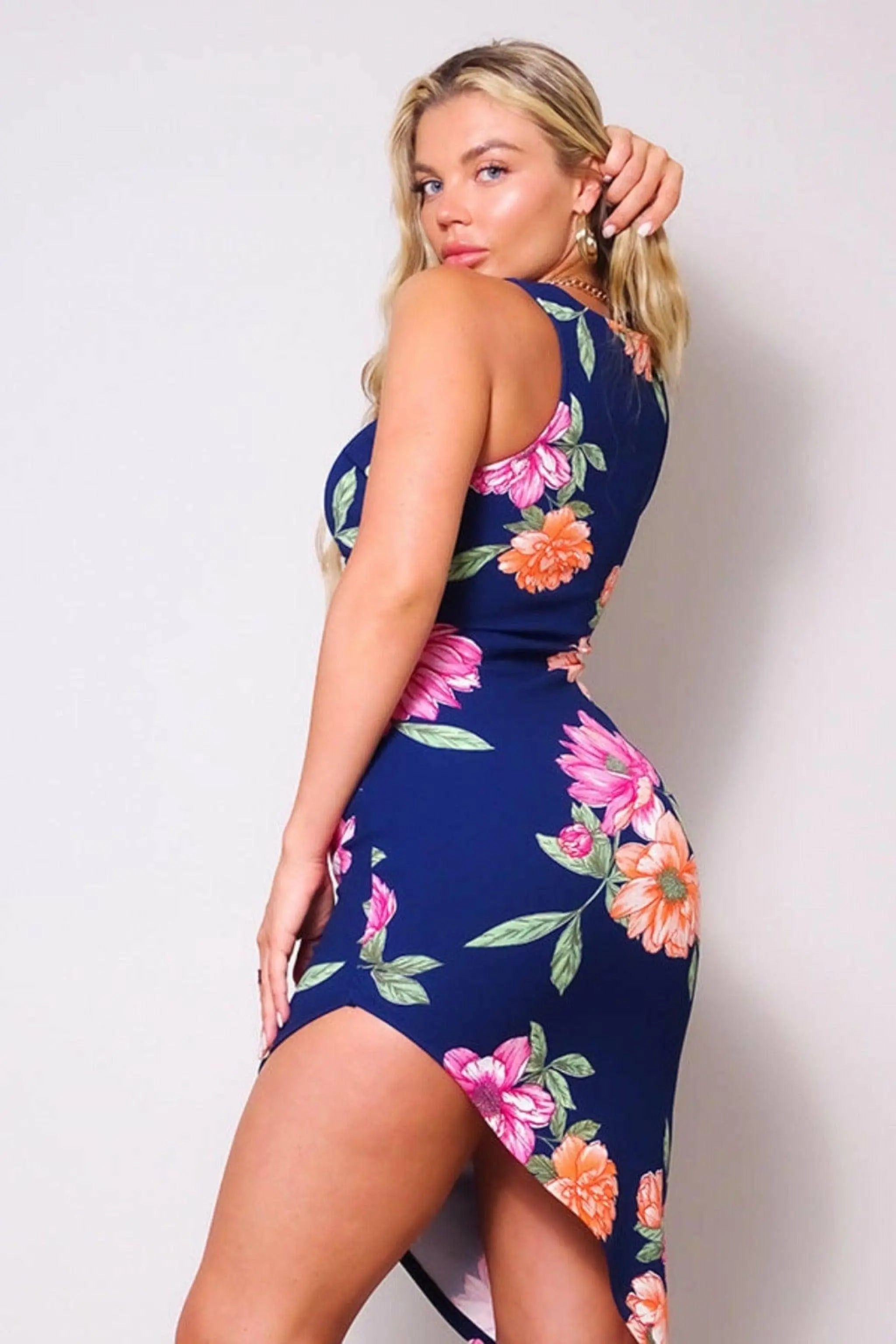 Pink Lily Floral Cocktail Midi Dress Dress Epicplacess   