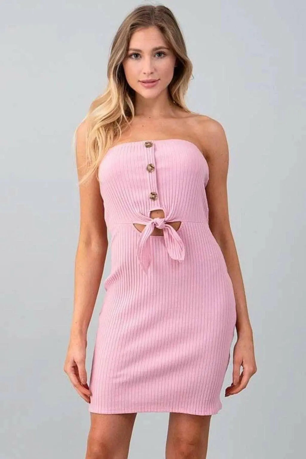 Tube Front Button And Tie Midi Dress Dress Epicplacess Pink S 