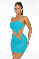 Rhinestone Heart Mini Dress - Blue Dress Epicplacess   