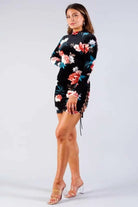 Romantic Velvet Floral Mini Dress-Black Dress Epicplacess S BLACK 