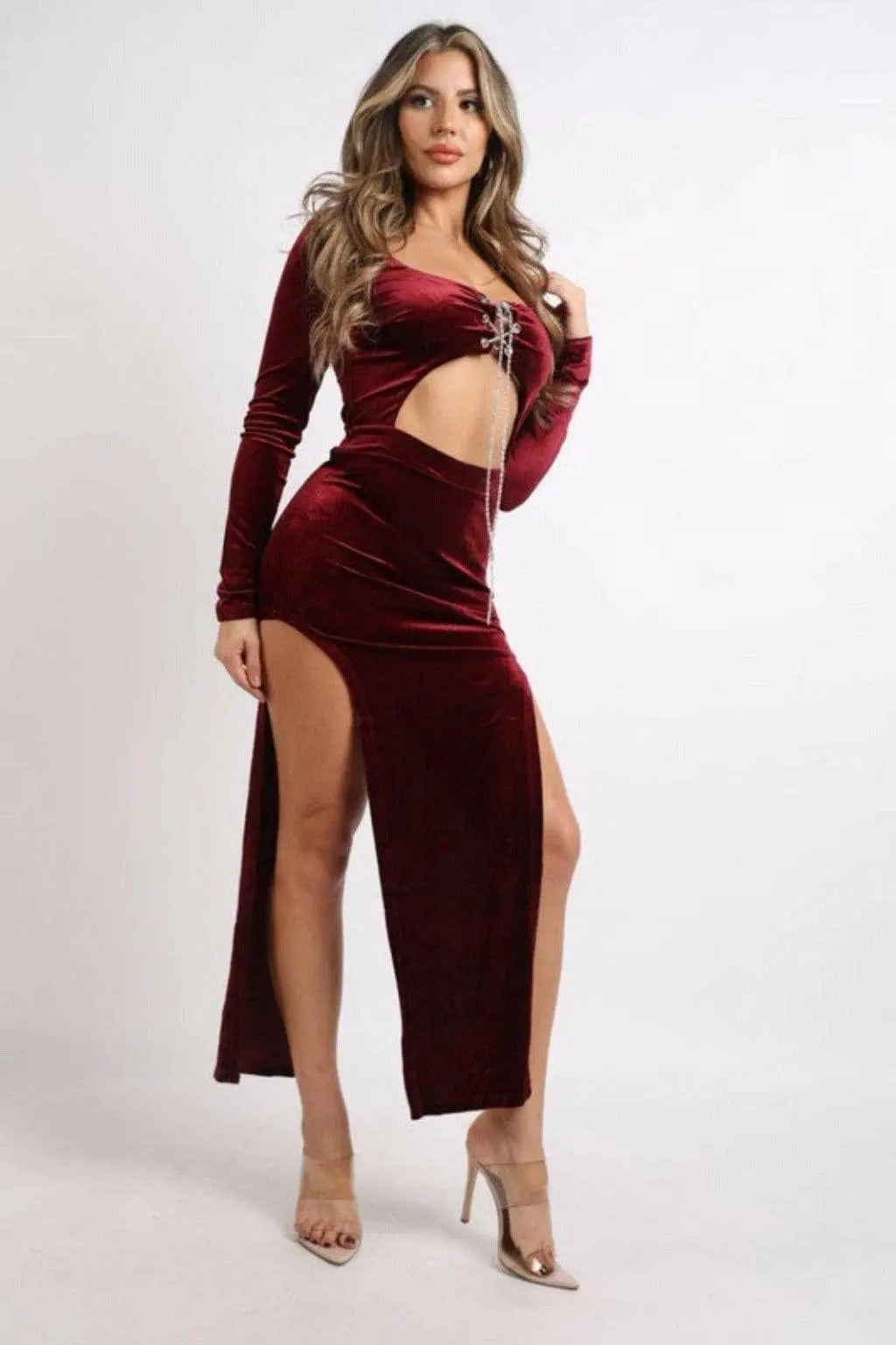 Cut Out Slit Eyelet Tie Maxi Dress Dress Epicplacess S Burgundy 