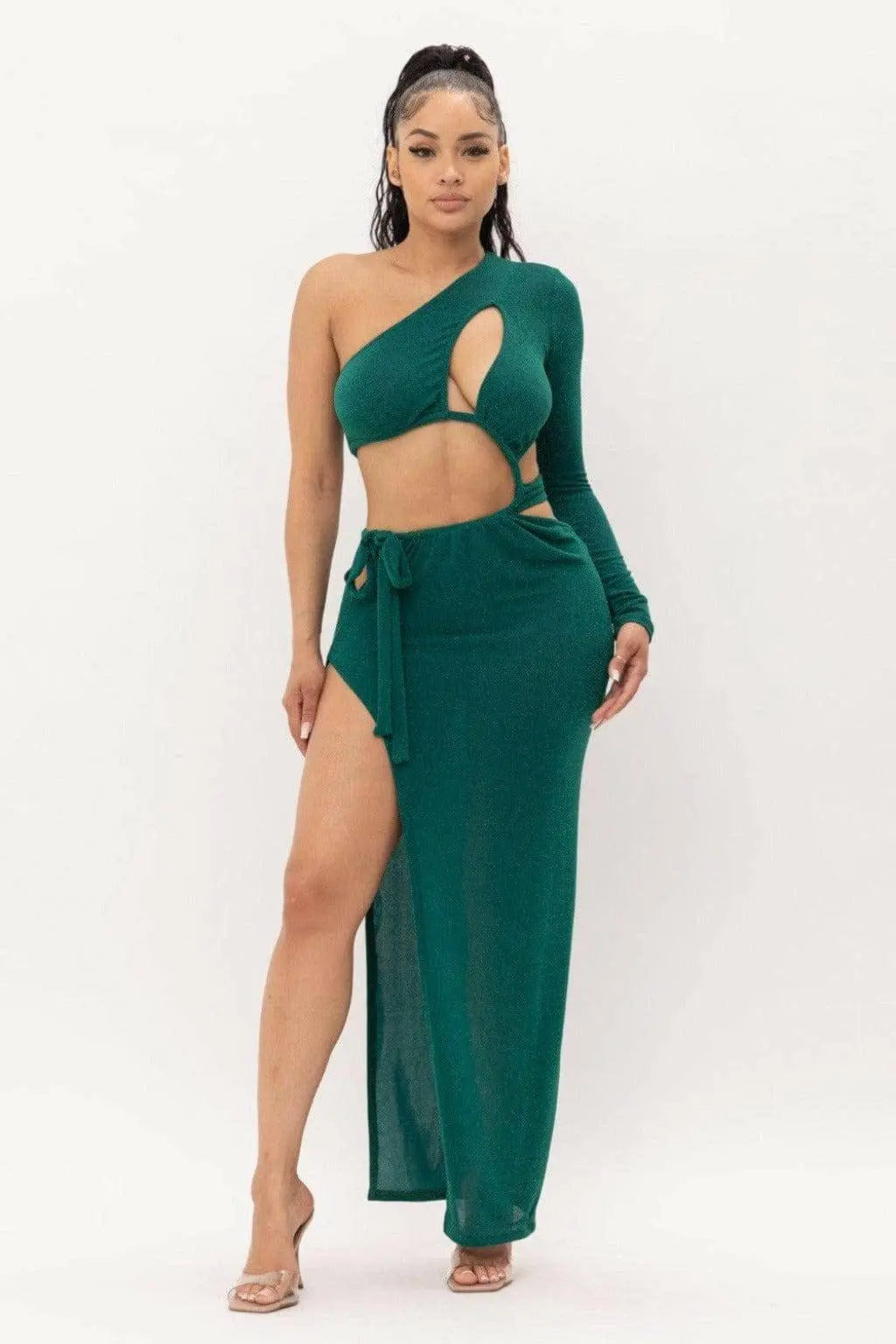 One Shoulder Cut Out maxi Dress DRESS Epicplacess S Green 