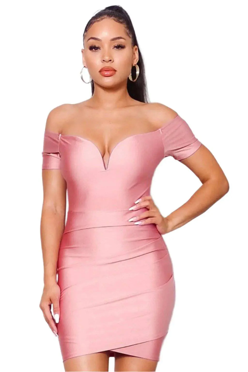 Classy Off Shoulder Gathered Mini Dress dress Epicplacess S Pink 