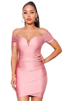Classy Off Shoulder Gathered Mini Dress dress Epicplacess S Pink 