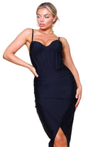 SKYLAR CORSET WRAP MIDI DRESS DRESS Epicplacess Small Black UNITED STATES