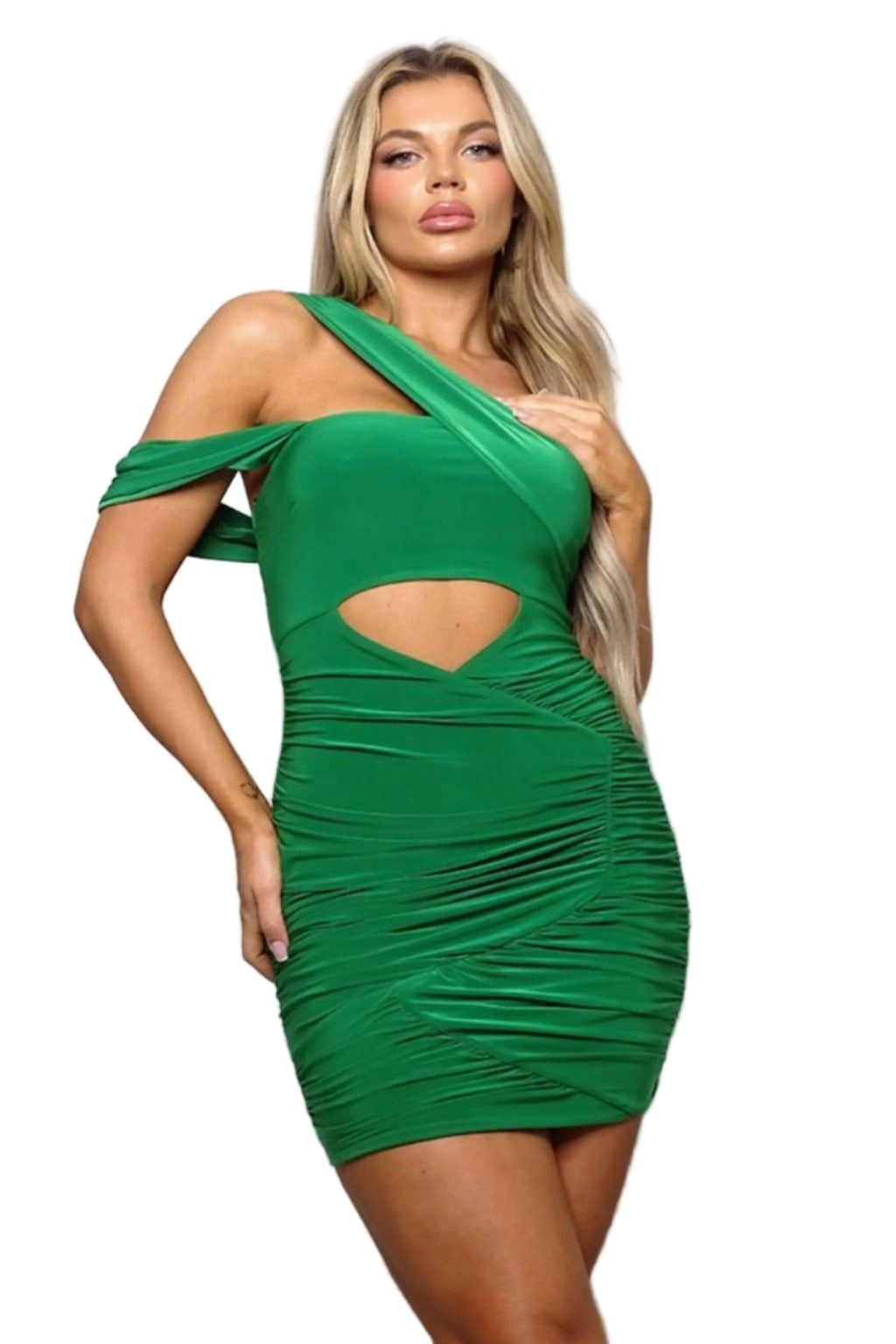 SEI NIGHT ASYMMETRIC DRAPED MINI DRESS Dress Epicplacess Small GREEN UNITED STATES