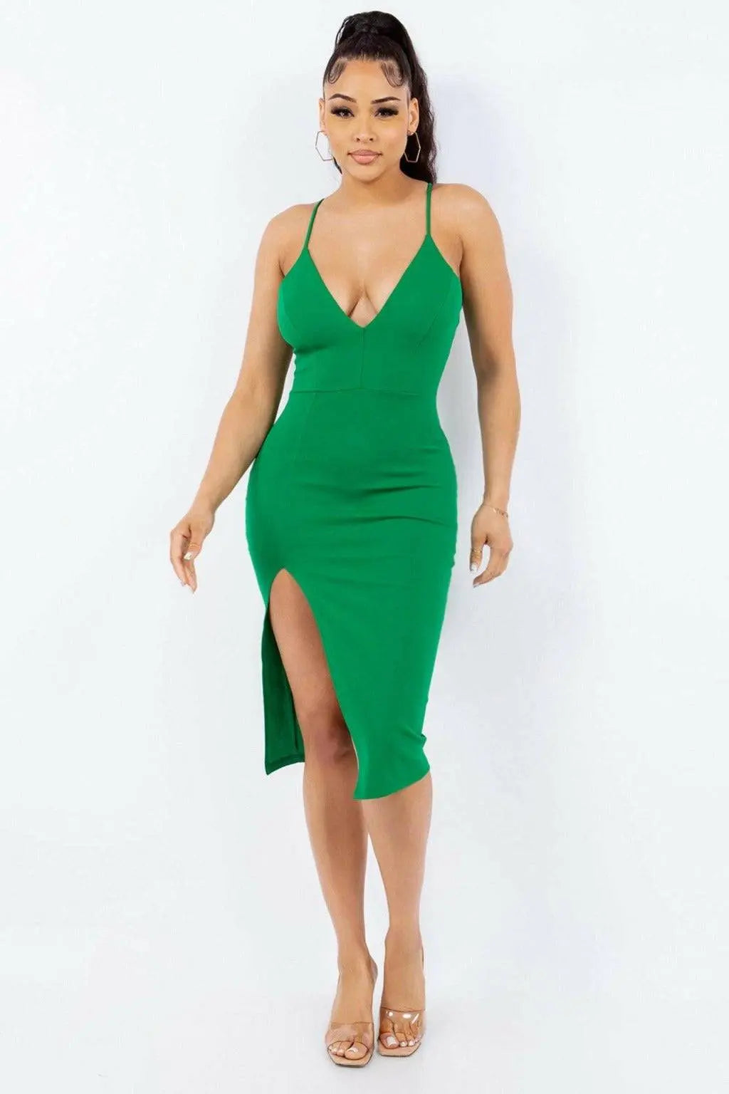 Talia Belted Eleggant Midi Dress-Green Dress Epicplacess   