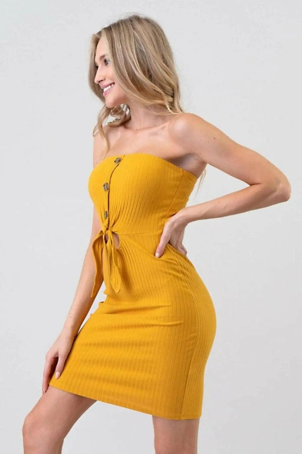 Tube Front Button And Tie Midi Dress Dress Epicplacess   