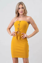 Tube Front Button And Tie Midi Dress Dress Epicplacess Yellow S 