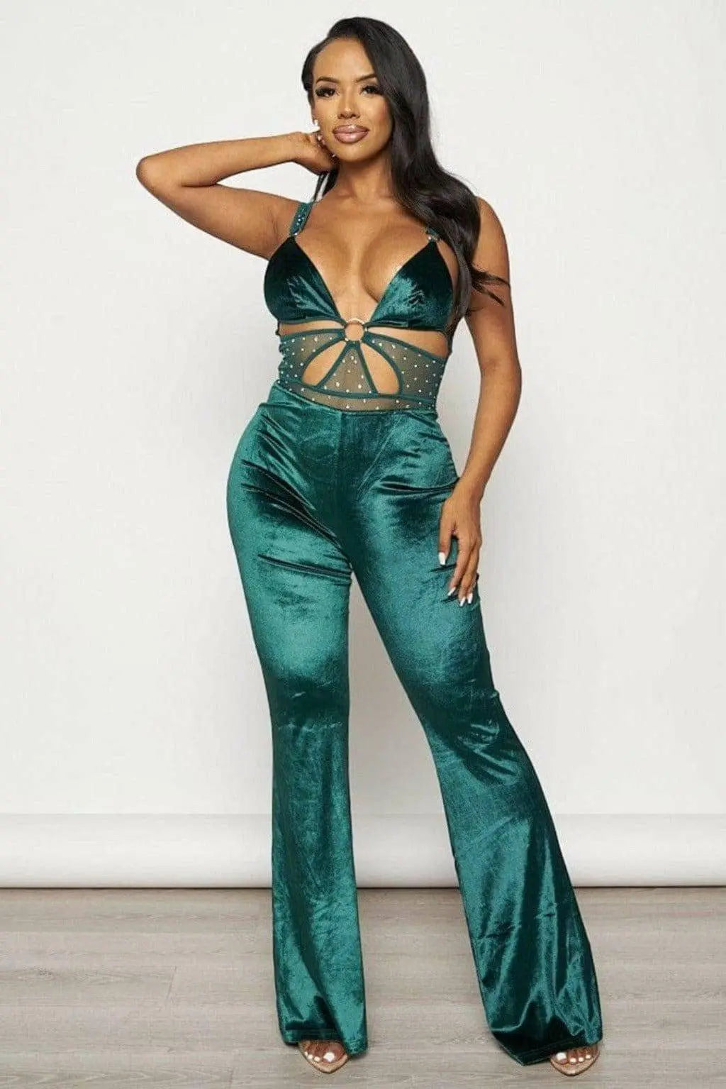 Band Waist Poplin Velvet Jumpsuits jumpsuits Epicplacess L GREEN 