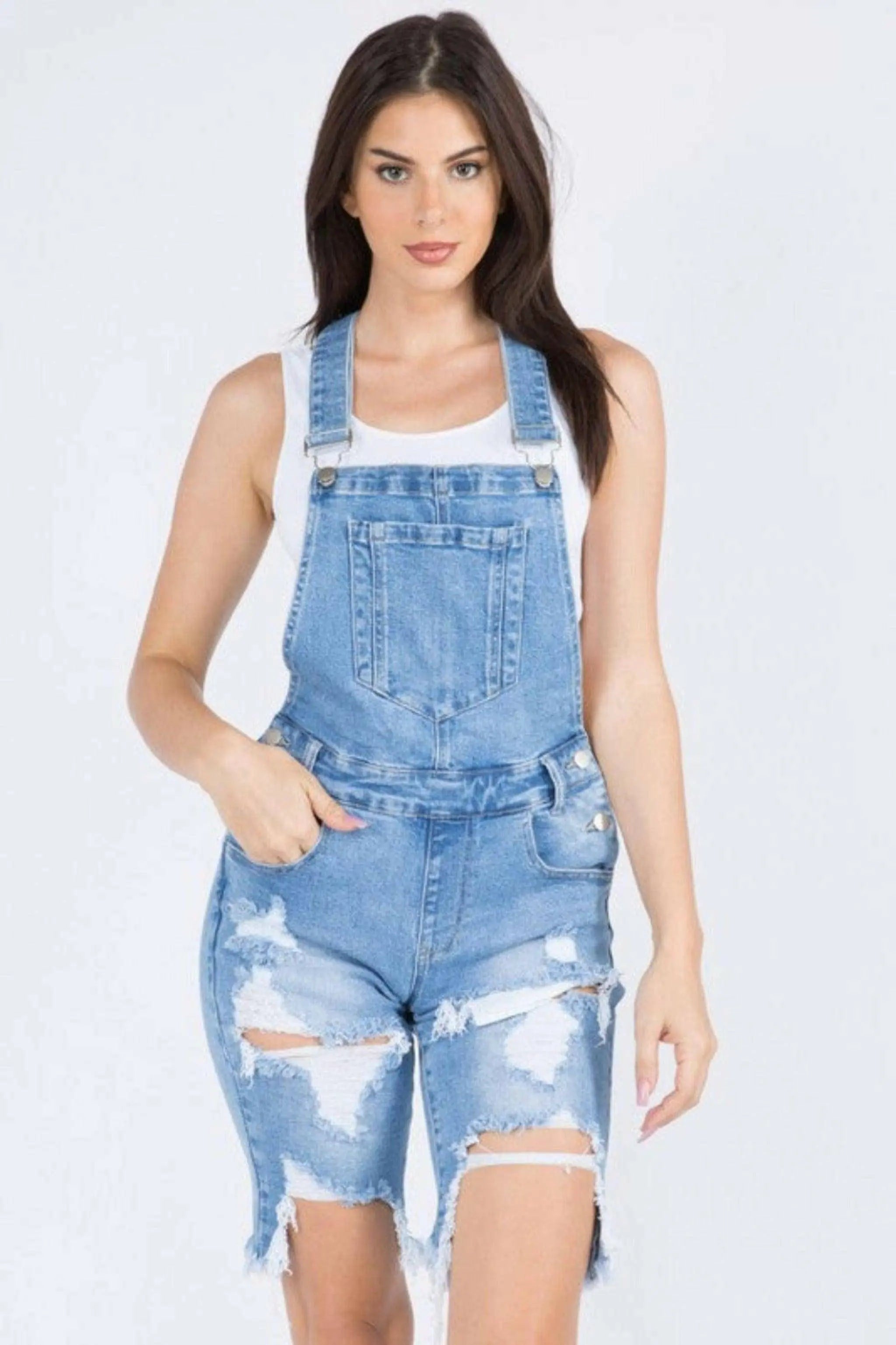 SOLID MID RISE SLIM FIT SHORT OVERALLS JUMPSUITS jumpsuits Epicplacess SMALL BLUE united states