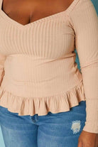 Ribbed Knit Ruffle Flare Shirt TOPS tops Epicplacess   