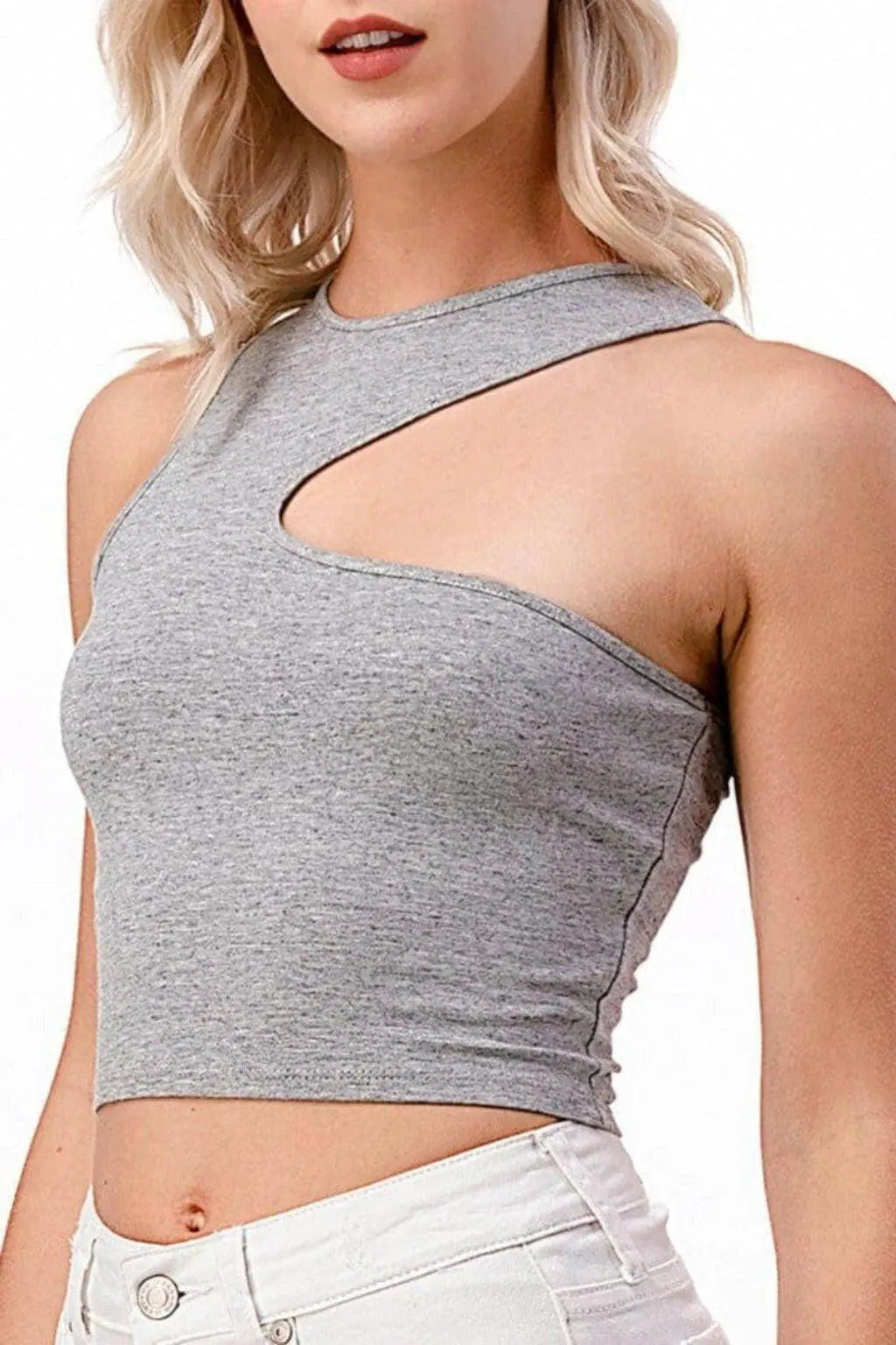 Asymmetric Detail Cut Out Tank Tops tops Epicplacess L GREY 