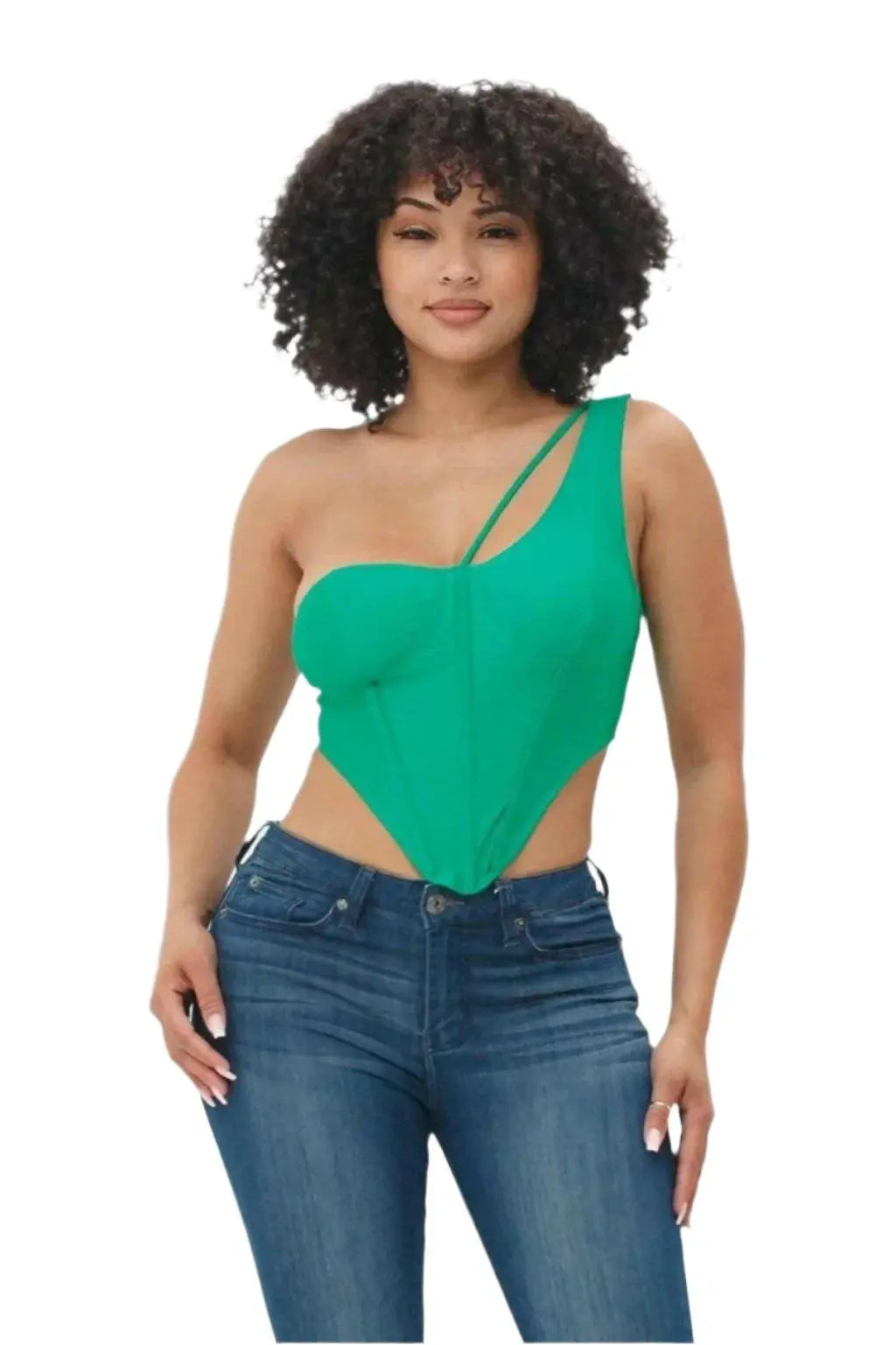 Bodice Corset Style One Shoulder Tops tops Epicplacess M Green 