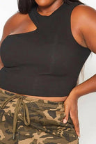 Ribbed Knit Asymmetric One Sleeve Tops tops Epicplacess   
