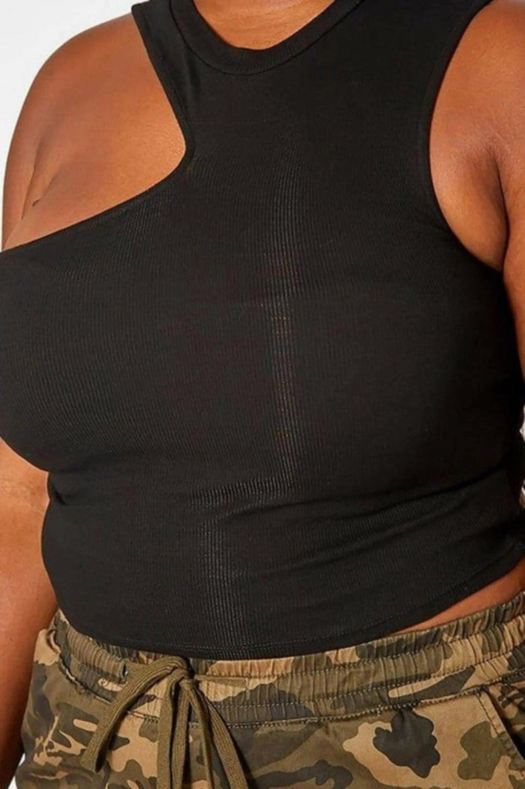 Ribbed Knit Asymmetric One Sleeve Tops tops Epicplacess   