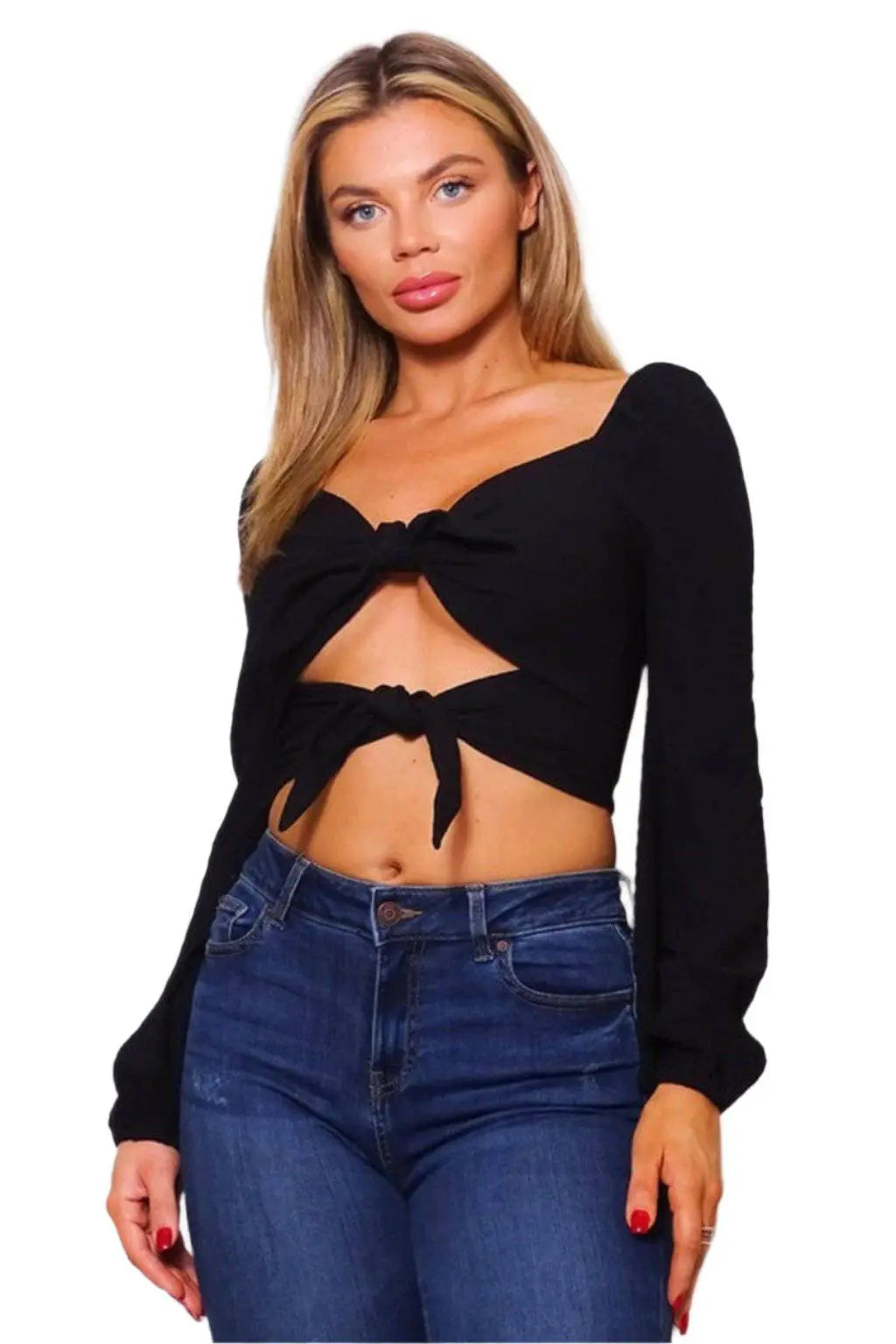Special V Amore Front Tie Crop Tops tops Epicplacess S BLACK 