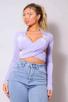 Violet Waist Tie Cropped Tops tops Epicplacess   