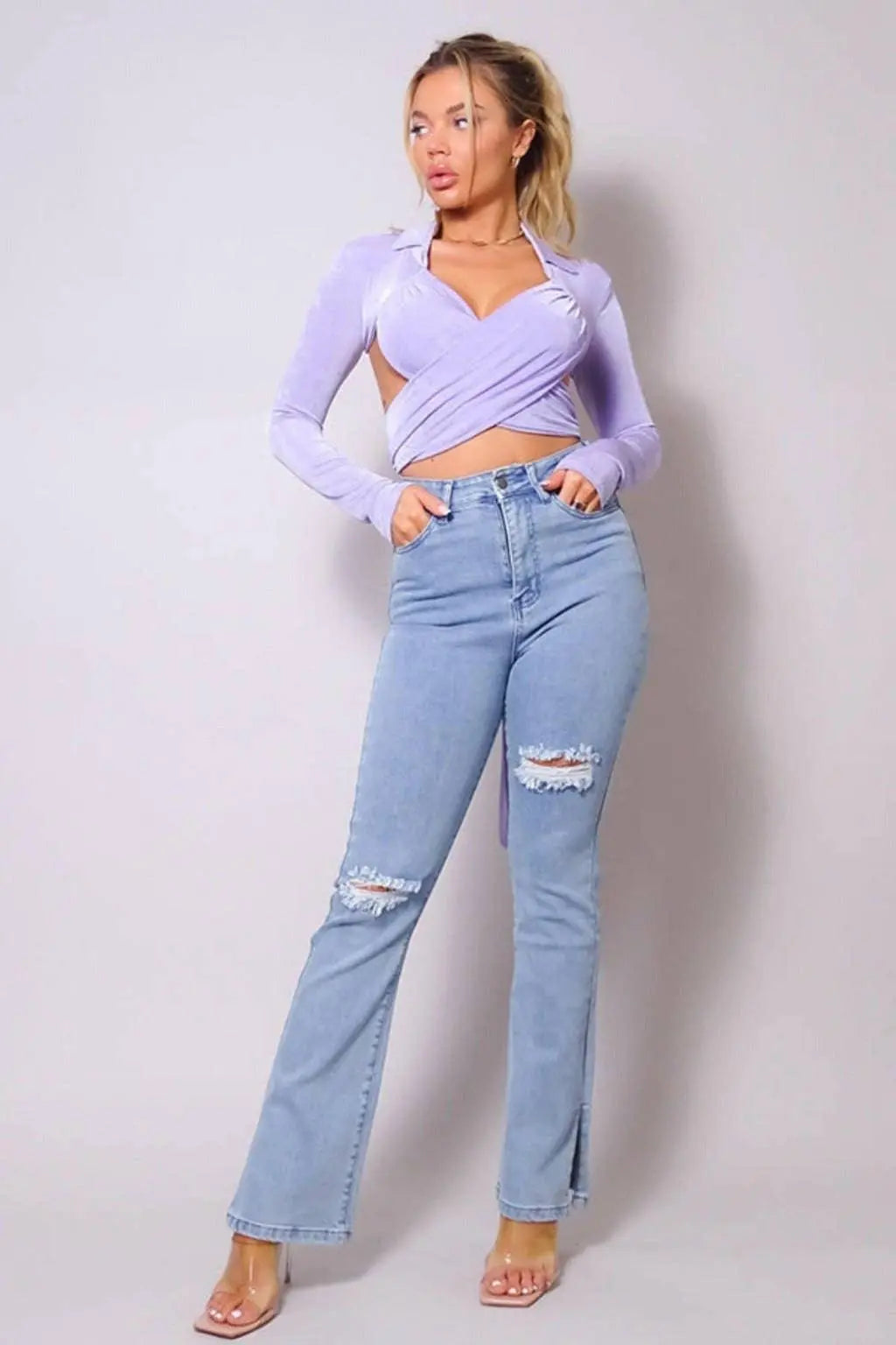Violet Waist Tie Cropped Tops tops Epicplacess   