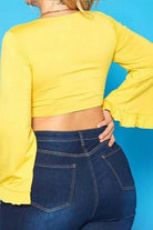 Wide Flare Long Sleeve Tie Front Tops tops Epicplacess   