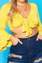 Wide Flare Long Sleeve Tie Front Tops tops Epicplacess   