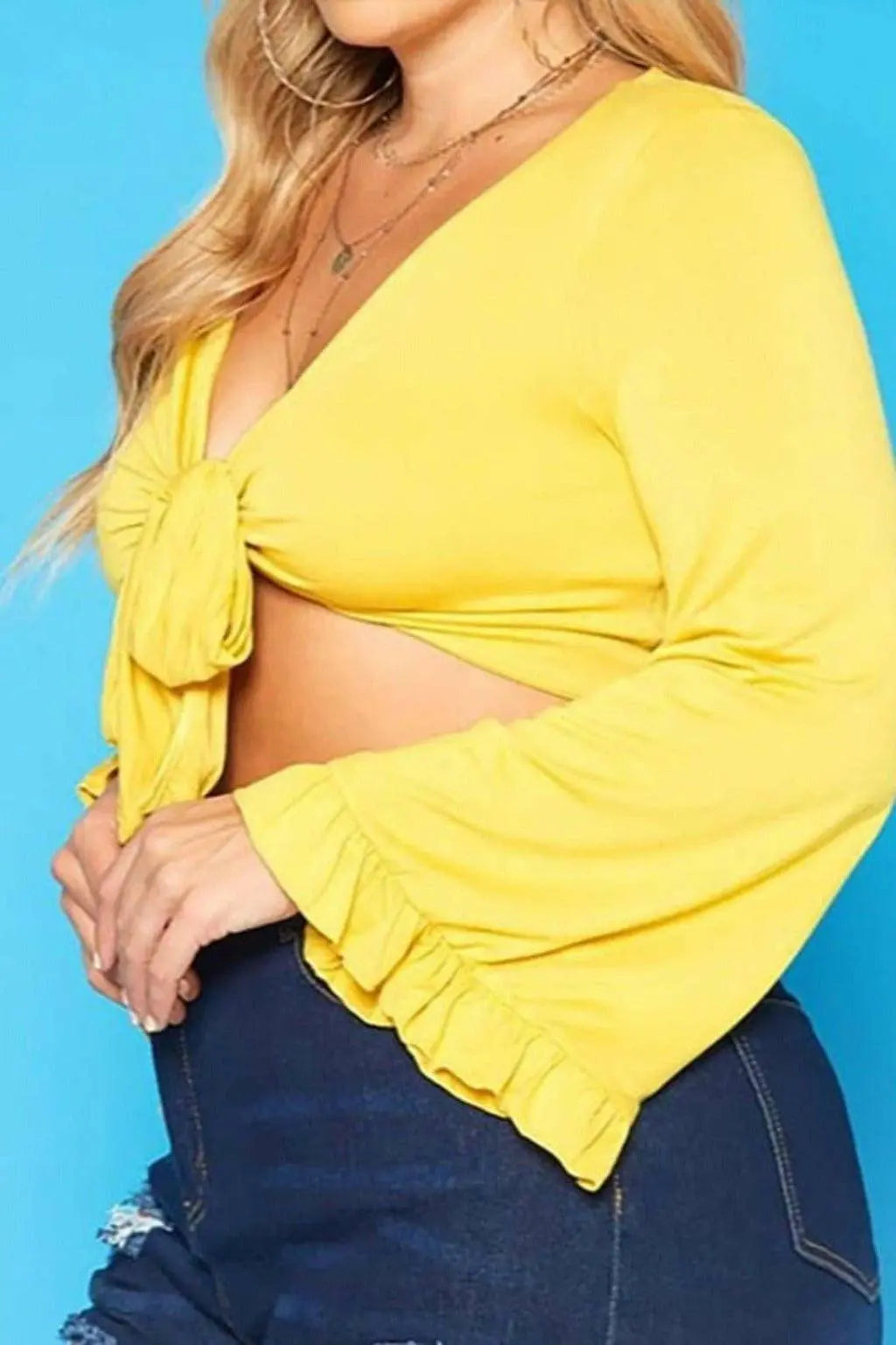 Wide Flare Long Sleeve Tie Front Tops tops Epicplacess   