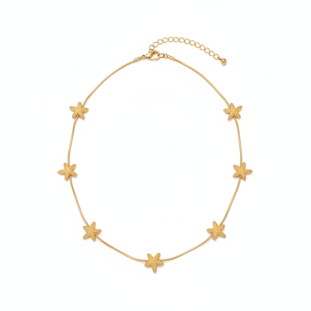 Starfish Station Necklace - Gold Full View