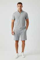 Men's Waffle-Knit Quarter-Zip Co-ord Set – Grey Front Flat Lay