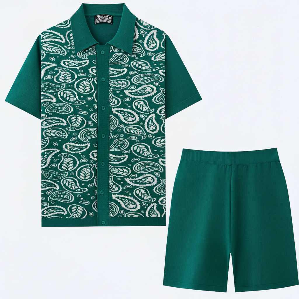 Paisley Knit Co-ord Set – Green Flat Lay