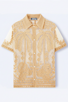 Men's Gold Crochet Lace Shirt – Flat Lay