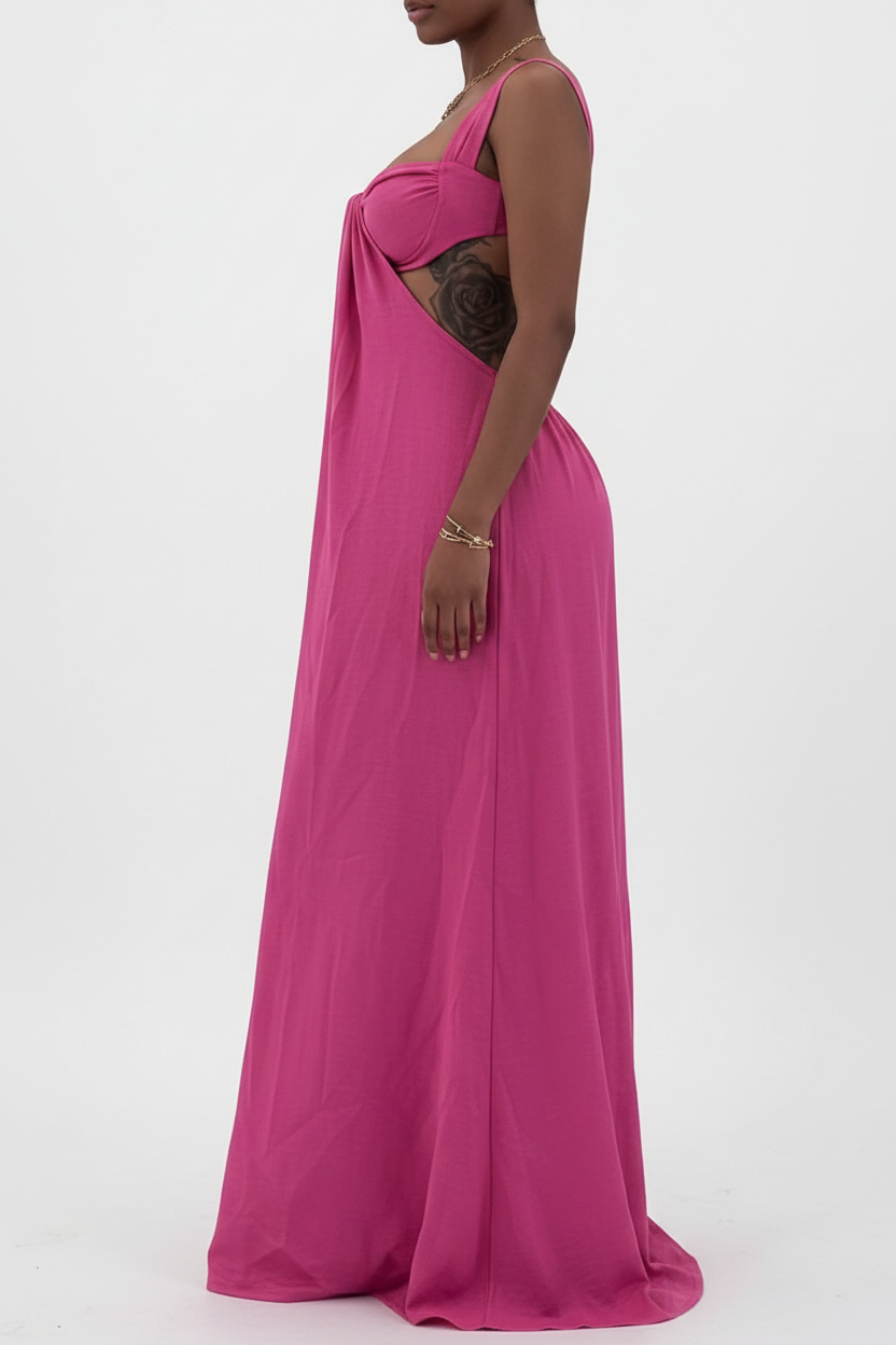 Fuchsia Cutout Bustier Wide-Leg Maxi Jumpsuit - Side View