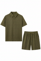 Men's Geometric Arrow Jacquard Co-ord Set – Olive Green Flat Lay