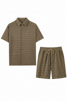 Men's Geometric Arrow Jacquard Co-ord Set – Khaki Flat Lay