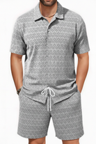 Men's Geometric Arrow Jacquard Co-ord Set – Grey Model Front View