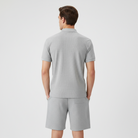 Men's Waffle-Knit Quarter-Zip Co-ord Set – Grey Back Flat Lay