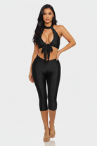 Halter Cutout Crop Top & Capri Set - Black Studio Enhanced