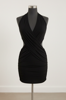 Halter Neck Ruched Bodycon Mini Dress - Black Studio Enhanced