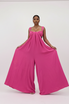 Fuchsia Cutout Bustier Wide-Leg Maxi Jumpsuit - Detail Front View