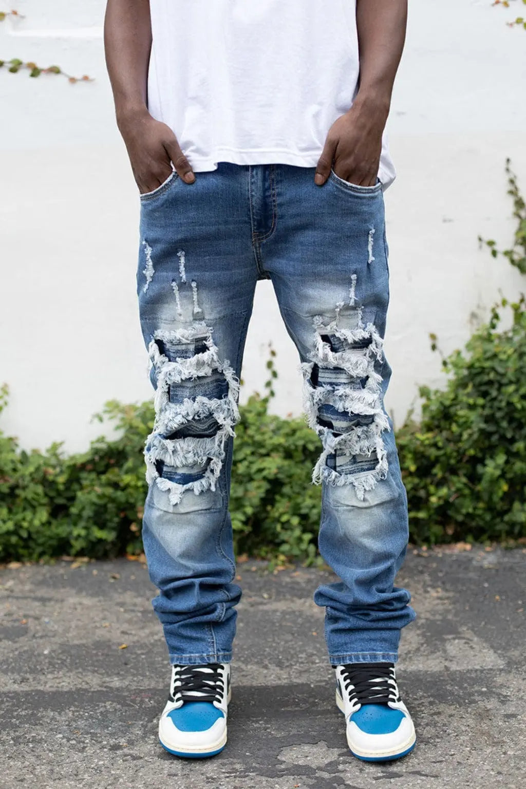 Through It Ripped Skinny Flared Jeans - Blue JEANS Epicplacess 30 Blue 